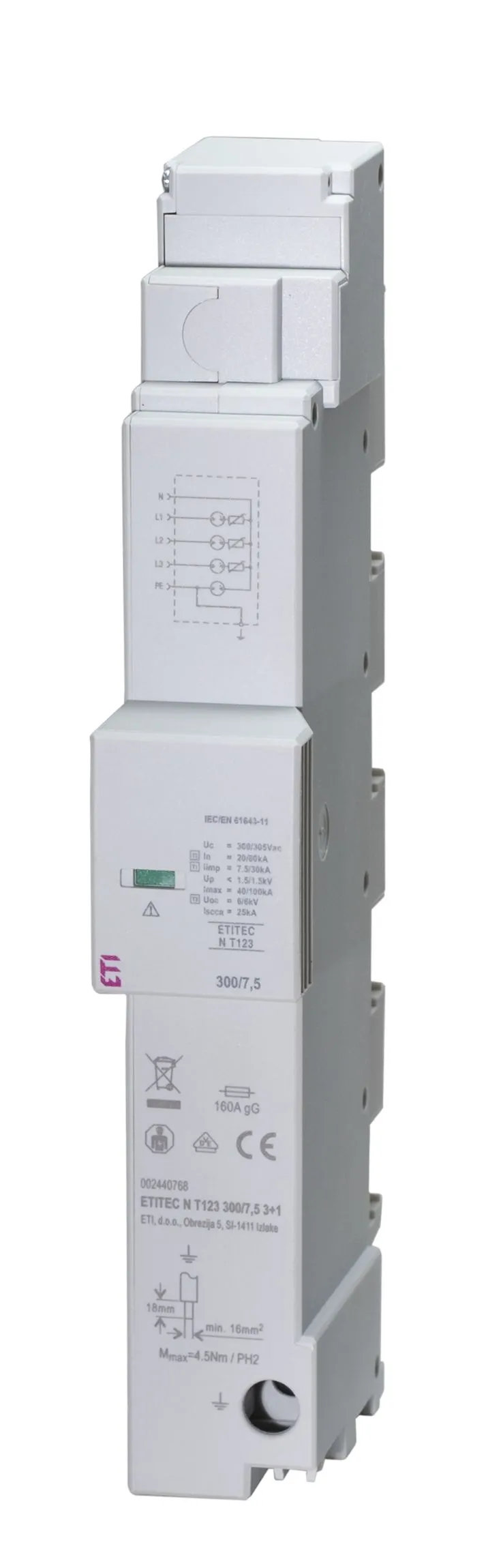 Обмежувач перенапруги ETITEC N T123 300/12,5 3+1 002440762