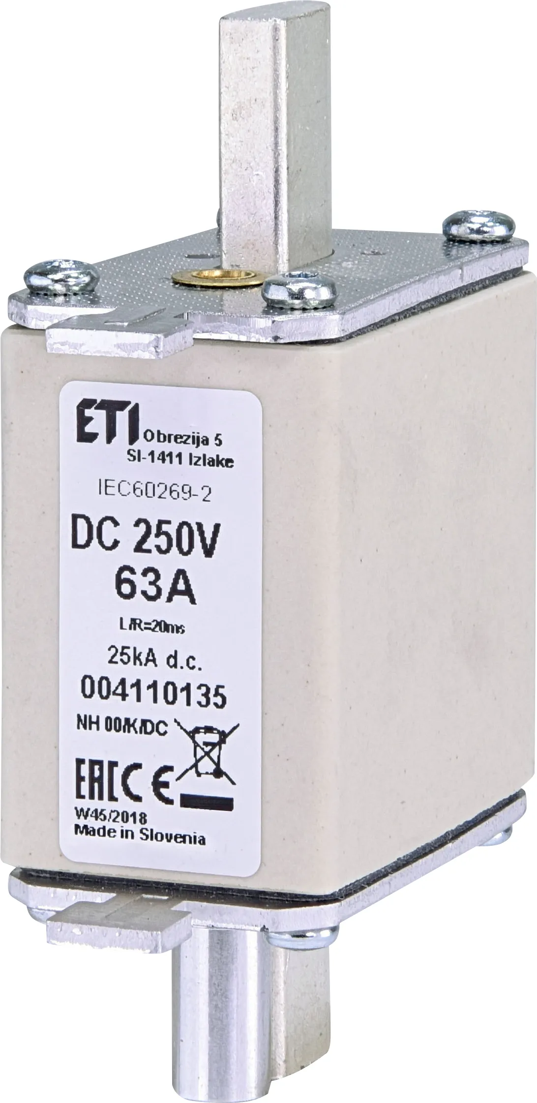 Запобіжник NH00/K 63A/250V DC 004110135