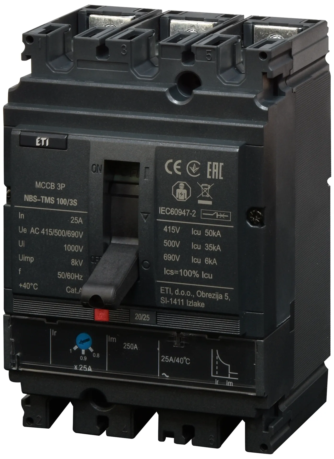 Автоматич. вимикач в литому корпусі NBS-TMS 100/3S  25A 3P 004673030