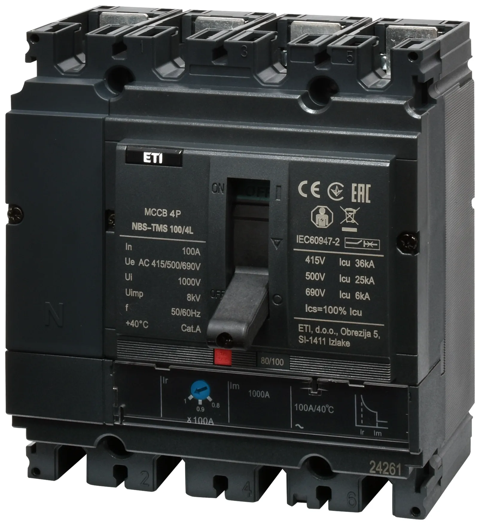 Автоматич. вимикач в литому корпусі NBS-TMS 100/4L  25A 4P 004673020